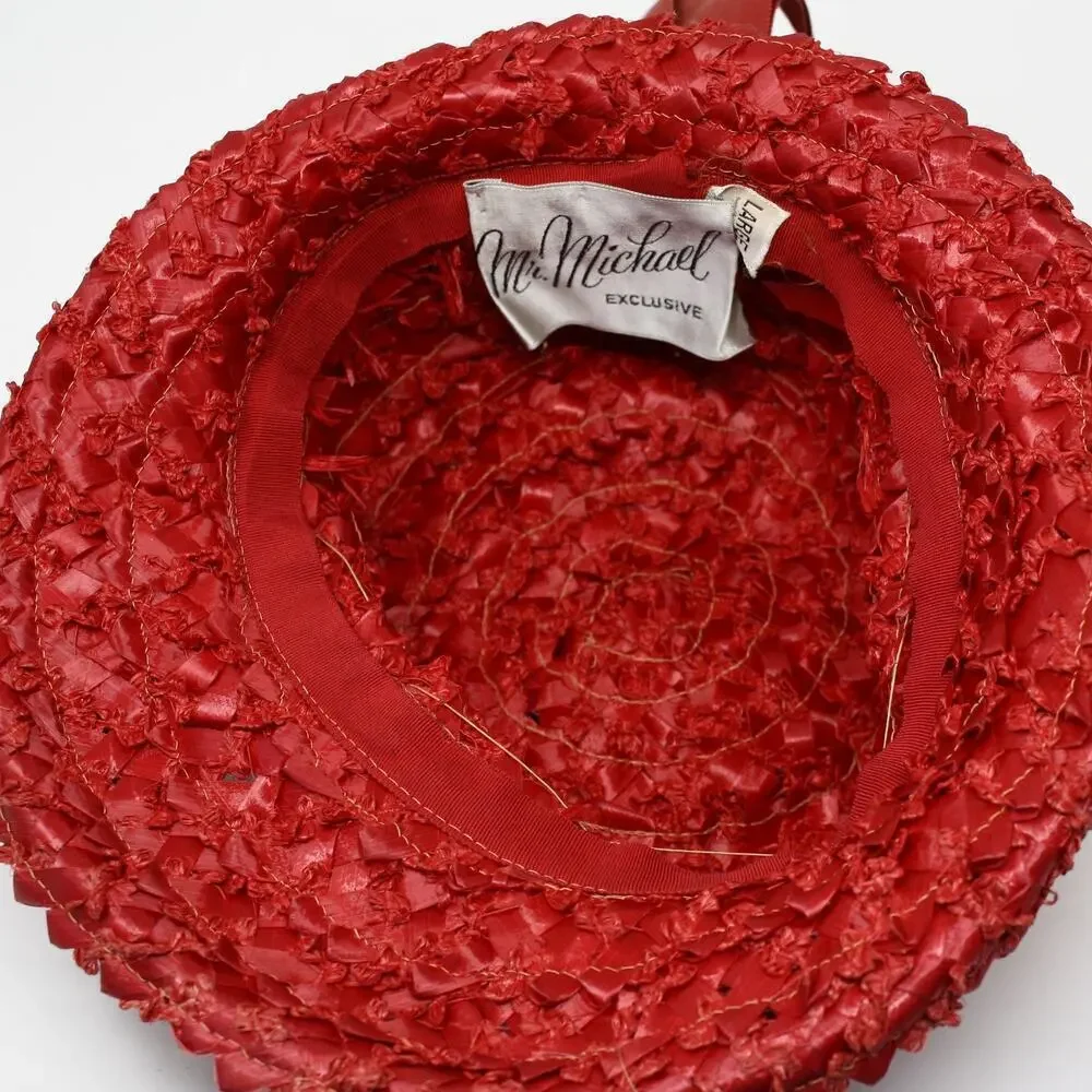 Vintage Mr Michael Red Straw Boater Hat w Wide Ribbon and Veil Trim – Hey Viv